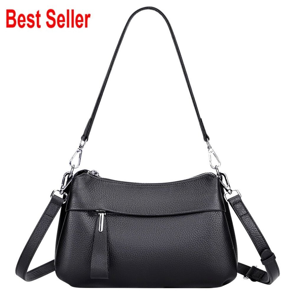 Genuine Leather Crossbody Bag with 2 Detachable Straps Hobo Style